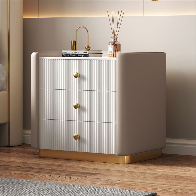 Minimalist Wood Rock Nightstand 3-Drawer — White