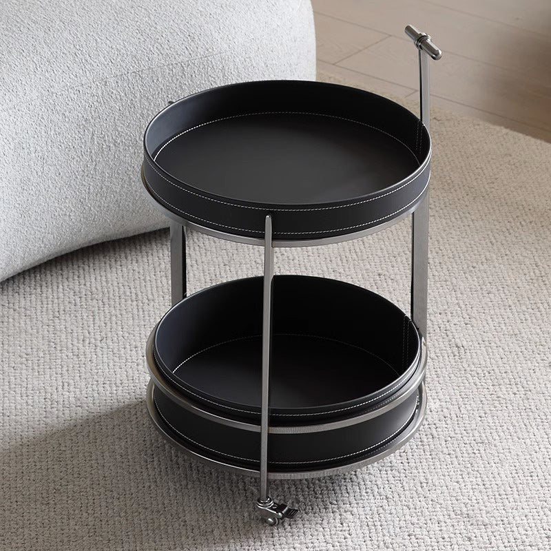 Modern Luxury Leather Steel 2-Tier End Table