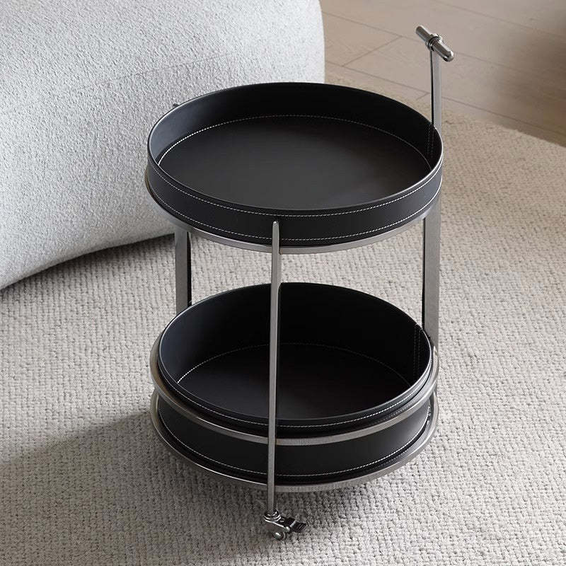 Modern Luxury Leather Steel 2-Tier End Table