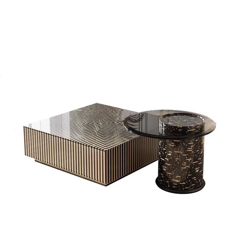 French Round Rock Panel Marble End Table