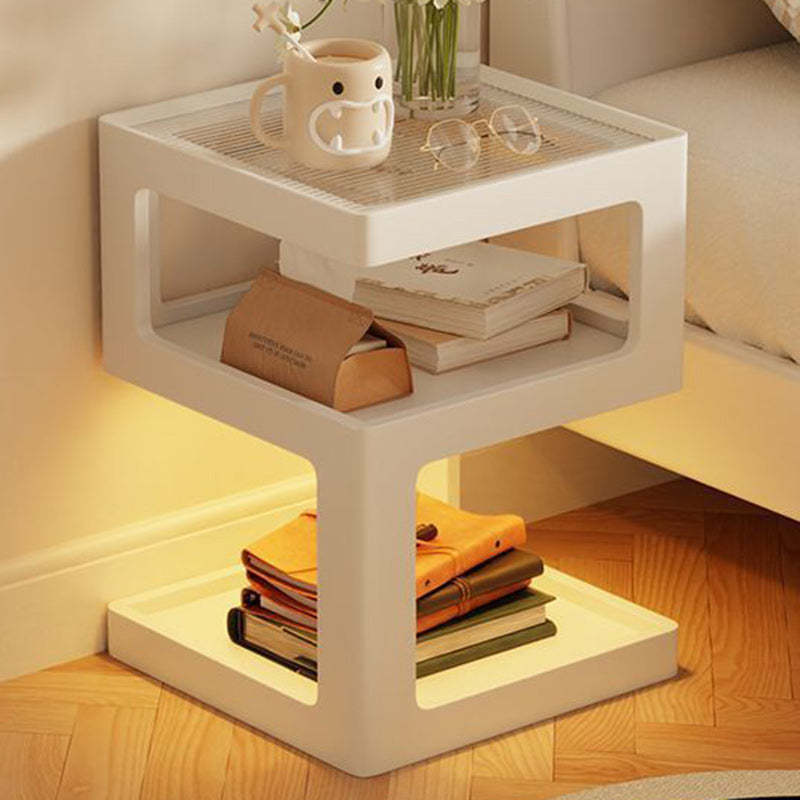 Minimalist Rubberwood Glass Nightstand