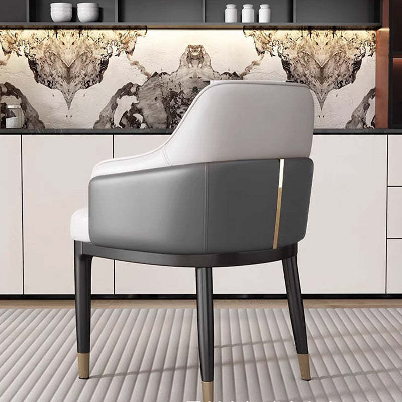 Modern Bent Leather Metal Dining Chair