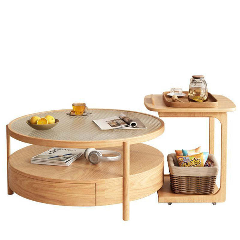 Japanese Glass Wood 2-Tier End Table