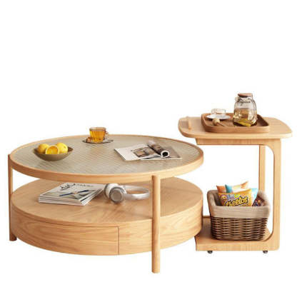 Japanese Glass Wood 2-Tier End Table