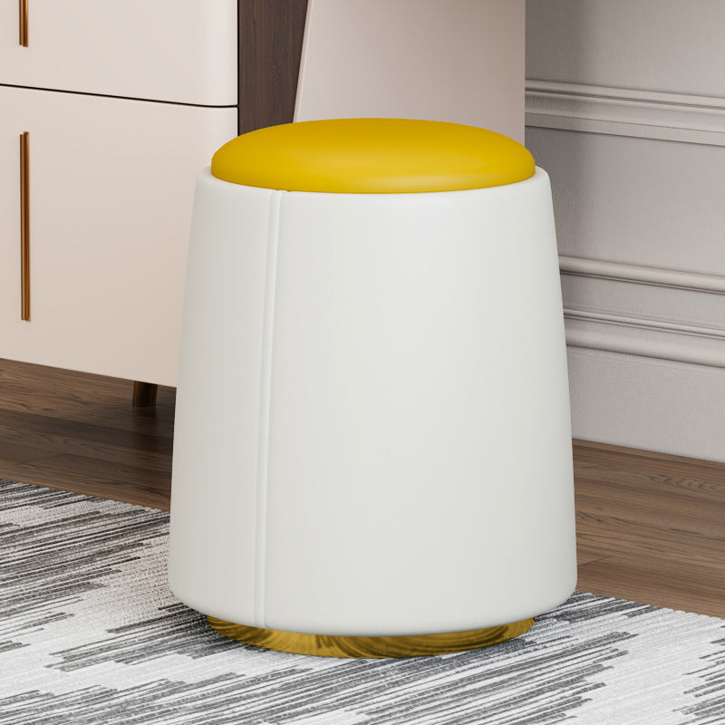 Minimalist Napa Leather Wood Round Vanity Stool