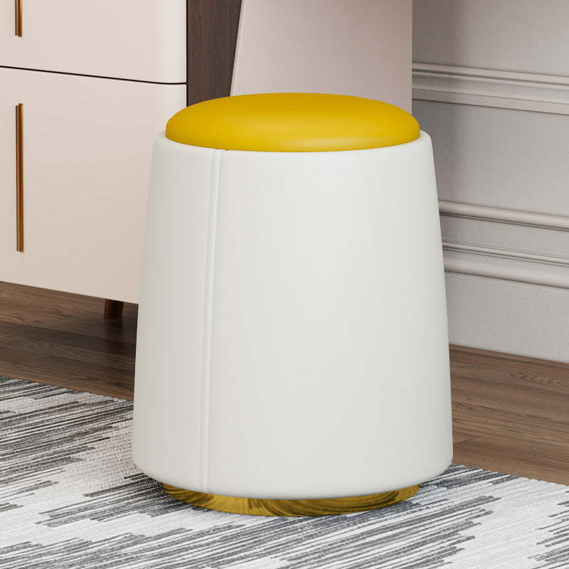 Minimalist Napa Leather Wood Round Vanity Stool