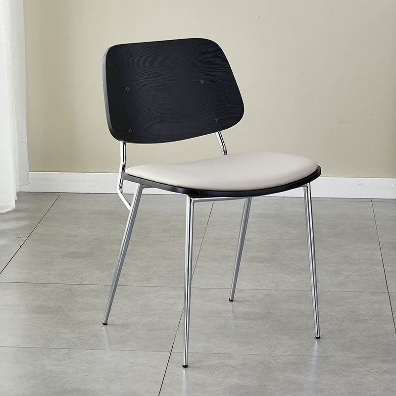 Scandinavian Leather Metal Dining Chair — Black Legs / Original Wood Color / Orange