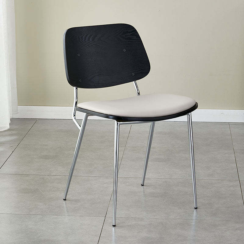 Scandinavian Leather Metal Dining Chair — Black Legs / Original Wood Color / Orange