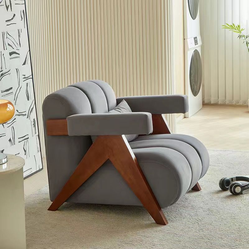 Nordic Velvet Wood Accent Chair — Gray