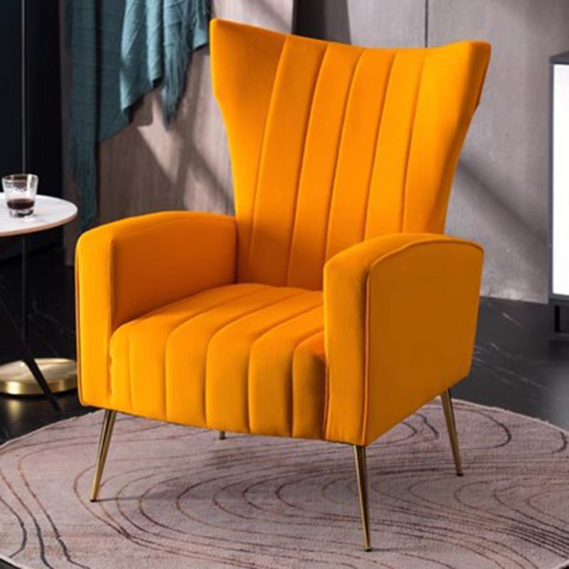Modern Trapezoidal Velvet Wood Accent Chair — Orange