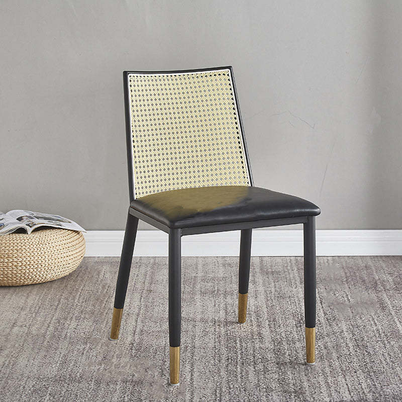 Scandinavian Bent Leather Bamboo Rattan Dining Chair