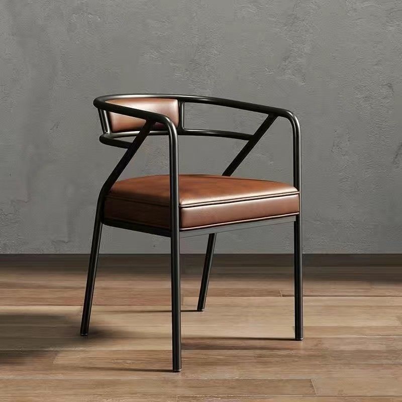 Industrial Suede Leather Curved Dining Chair — Gold Frame / Gray - Leather