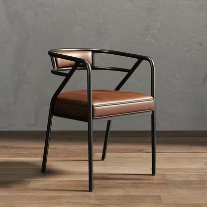 Industrial Suede Leather Curved Dining Chair — Gold Frame / Gray - Leather