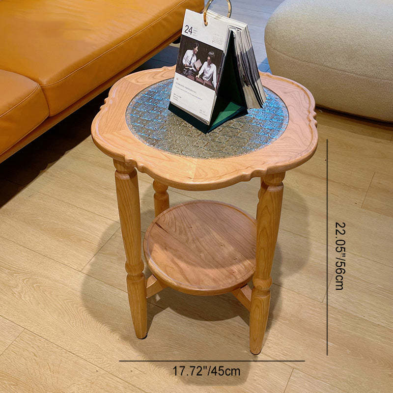 Retro Flower Wood Glass Coffee Table