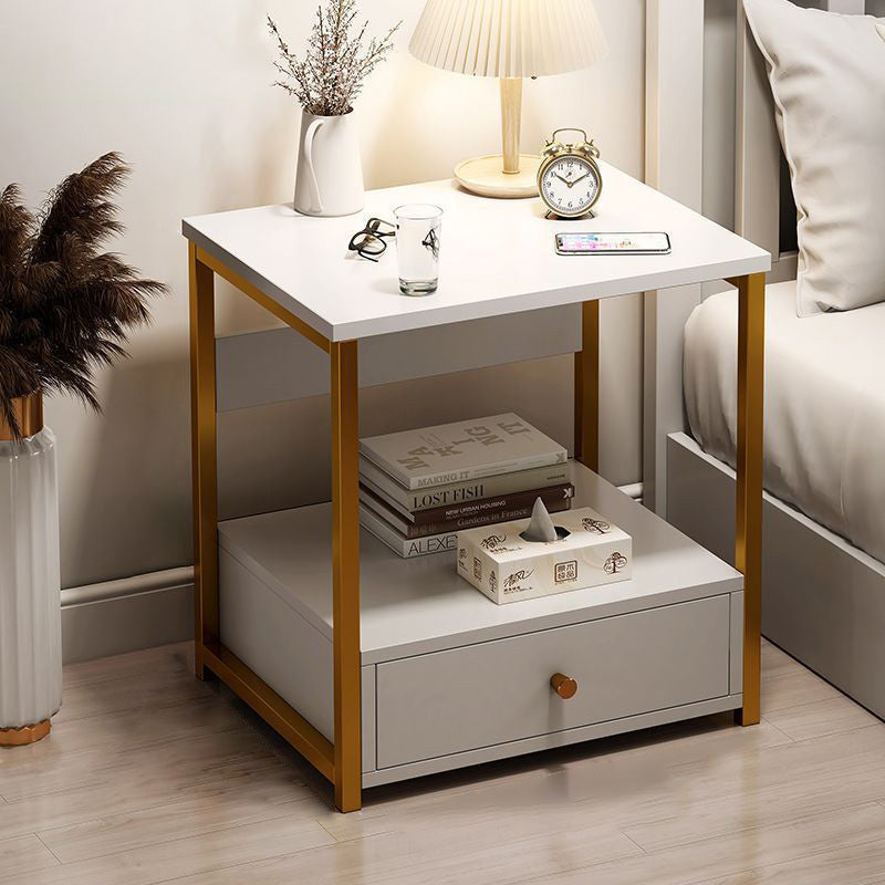 Scandinavian Cutout Wood Nightstand — 2 Drawers / Warm White