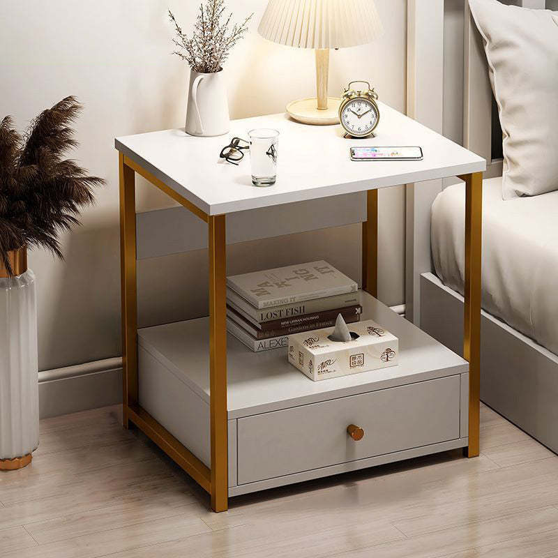 Scandinavian Cutout Wood Nightstand — 2 Drawers / Warm White