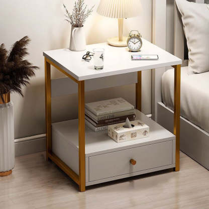 Scandinavian Cutout Wood Nightstand — 2 Drawers / Warm White