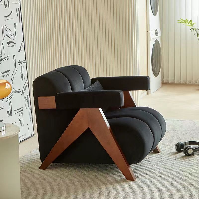 Nordic Velvet Wood Accent Chair — Green
