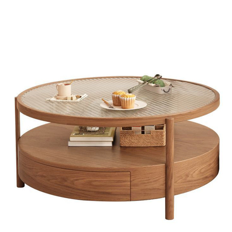 Japanese Glass Wood 2-Tier End Table