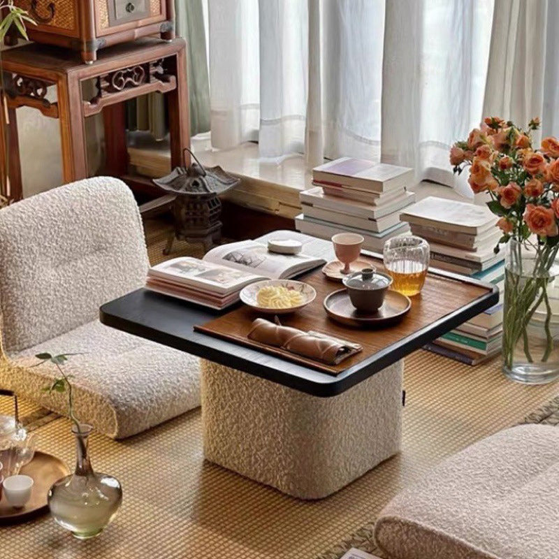 Japanese Square Lambswool Pine Coffee Table — One Table - White Toon