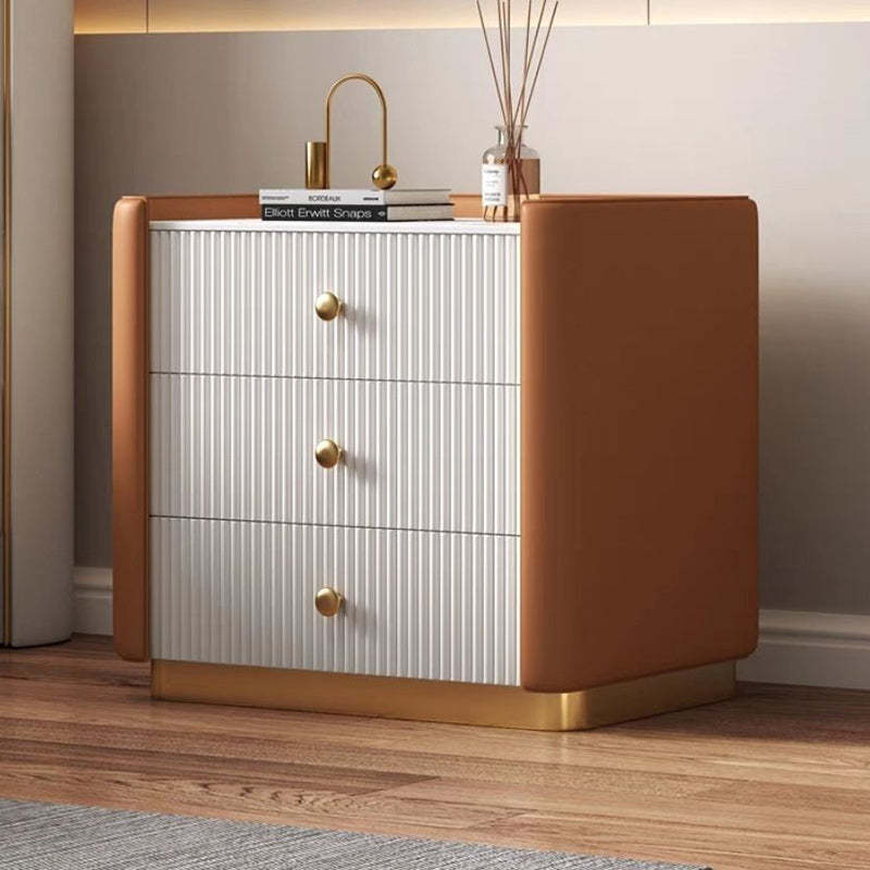 Minimalist Wood Rock Nightstand 3-Drawer — Khaki