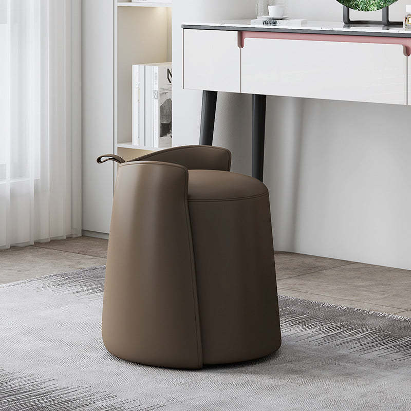 Nordic Cylinder Leather Wood Vanity Stool