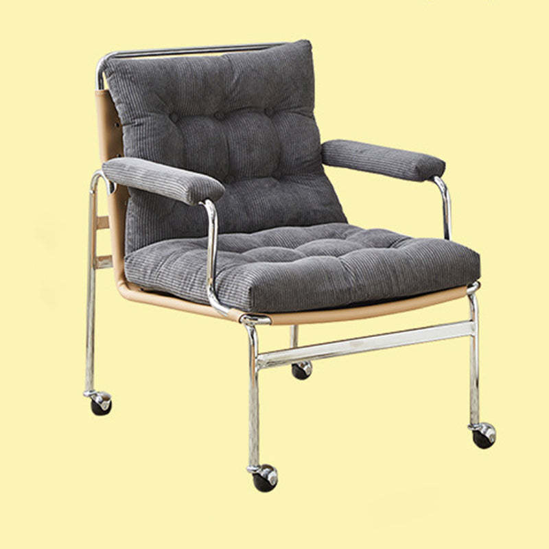 Nordic Checkered Corduroy Leather Rectangular Accent Chair