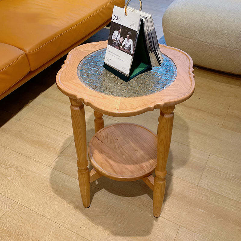 Retro Flower Wood Glass Coffee Table