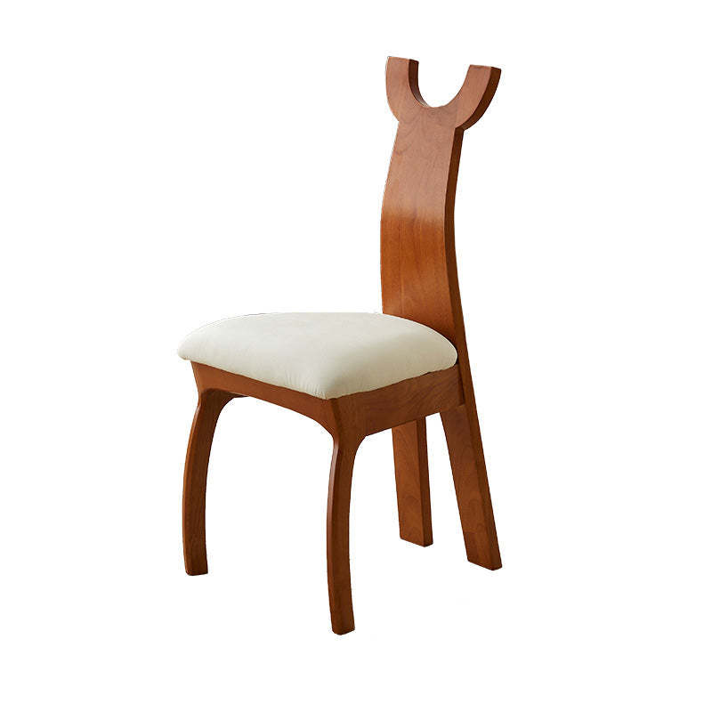 Traditional scratch cat wood leather dining chairs & benches — Cotton Linen / Cherry