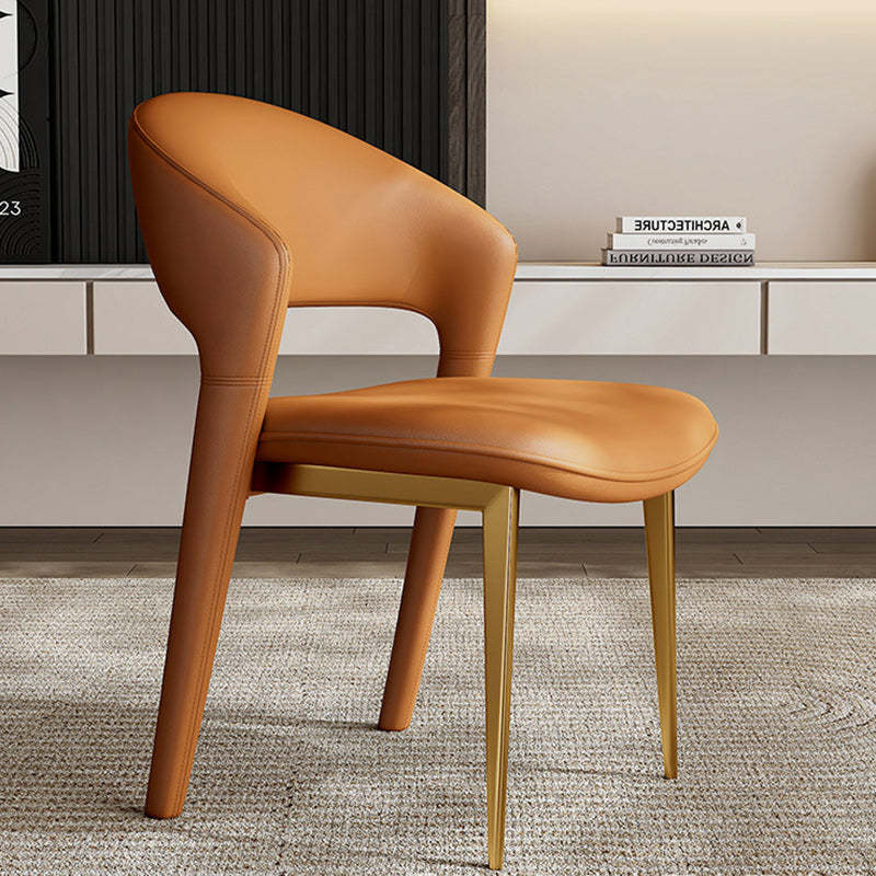 Modern Curved Leather Metal Dining Chair