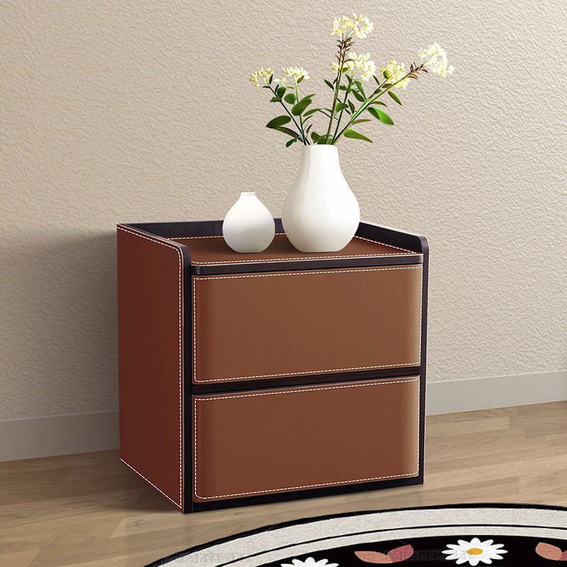 Nordic Leather Wood 2-Drawer Nightstand