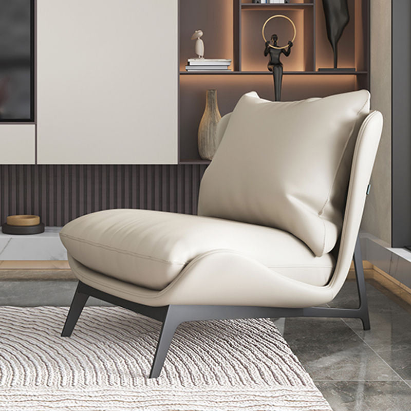 Scandinavian Leather Accent Chair With Footrest — With Footrest / Orange Chair & White Cushion