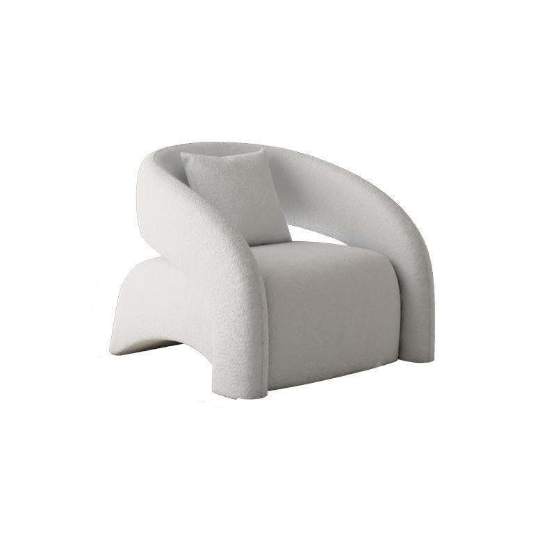 Modern Curved Leather Lambswool Wood Accent Chair