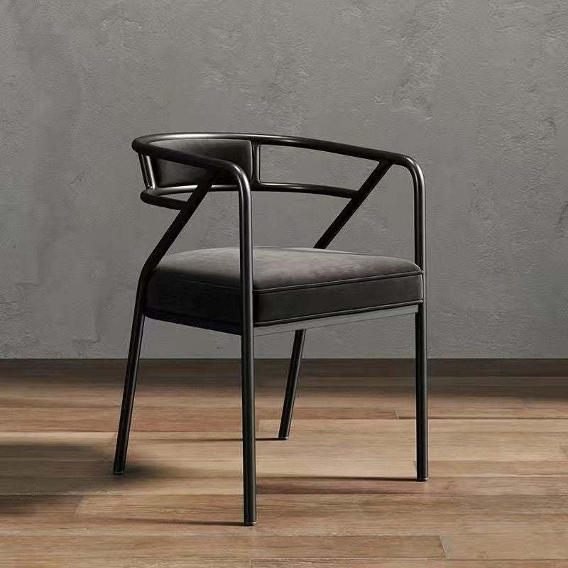 Industrial Suede Leather Curved Dining Chair — Gold Frame / Blue - Leather