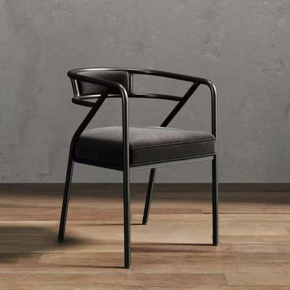 Industrial Suede Leather Curved Dining Chair — Gold Frame / Blue - Leather