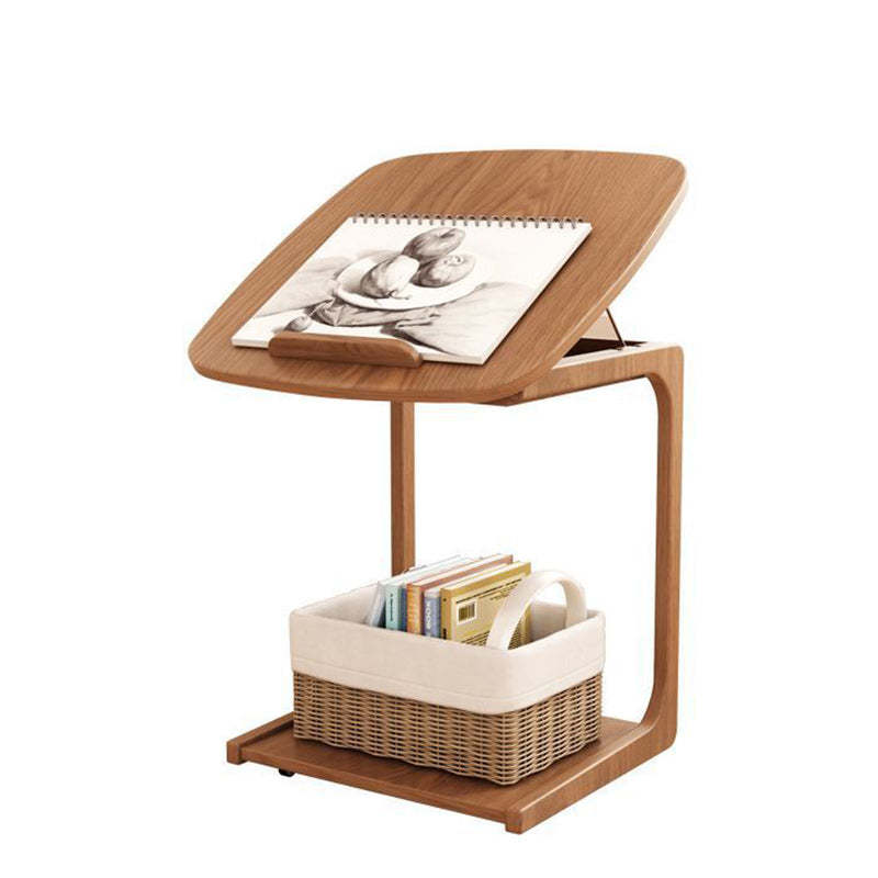 Japanese Glass Wood 2-Tier End Table