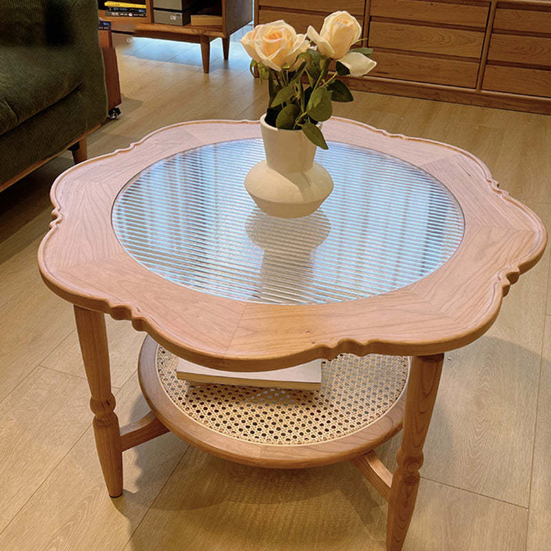 Retro Flower Wood Glass Coffee Table