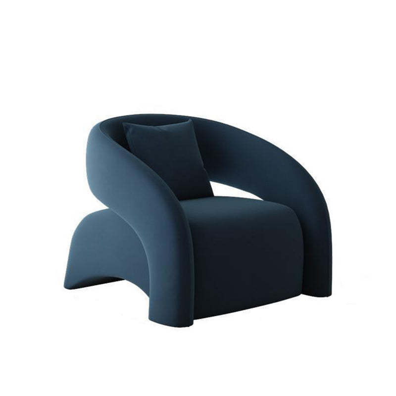 Modern Curved Leather Lambswool Wood Accent Chair