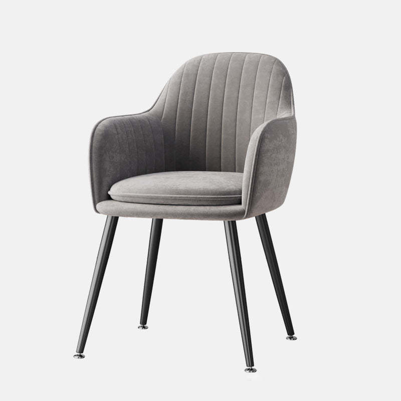 Nordic Striped Velvet Steel Dining Chair — With Pillow / Gray + Gold Frame