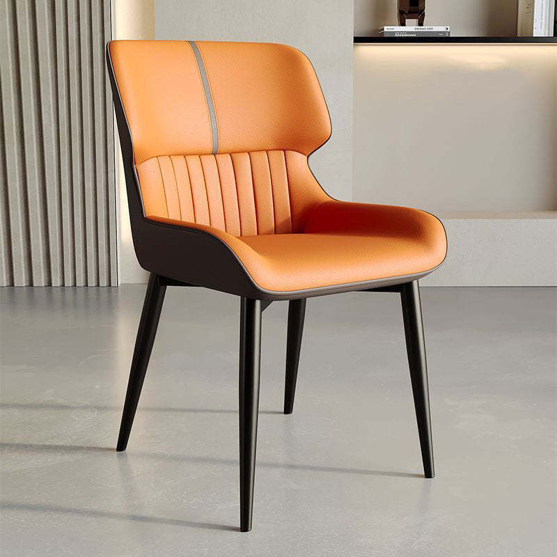 Scandinavian Leather Steel Vein Dining Chair — B / Orange
