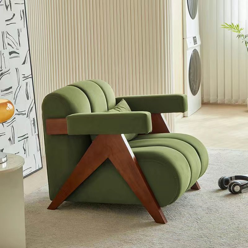 Nordic Velvet Wood Accent Chair — Black