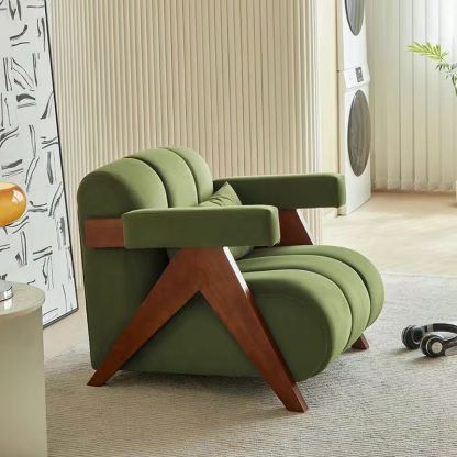 Nordic Velvet Wood Accent Chair — Black