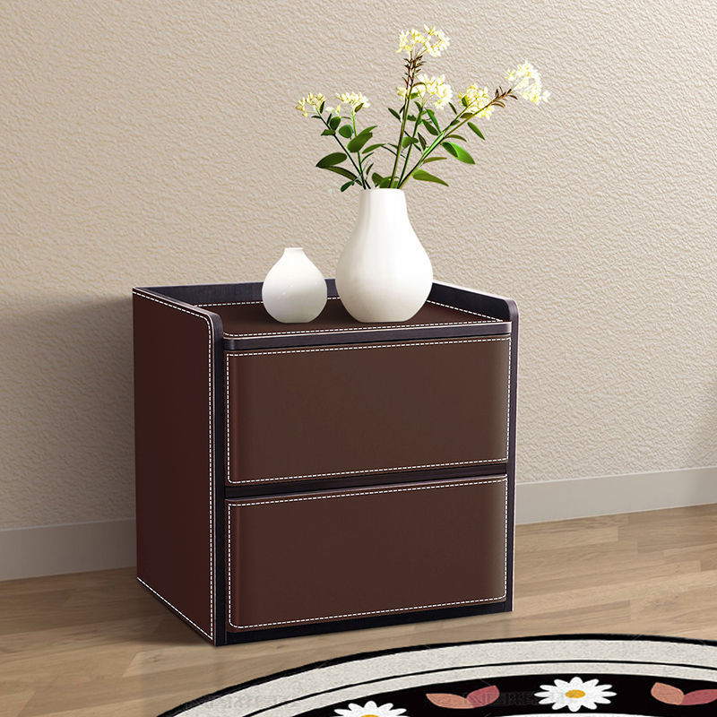 Nordic Leather Wood 2-Drawer Nightstand