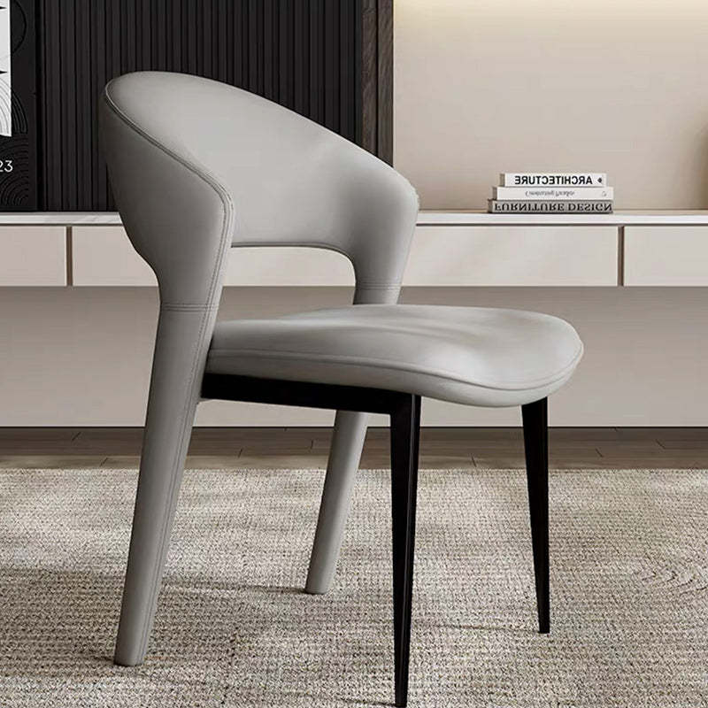 Modern Curved Leather Metal Dining Chair