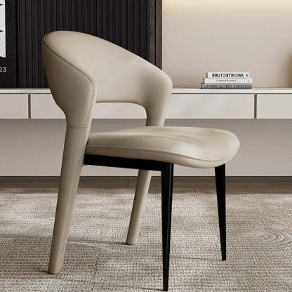 Modern Curved Leather Metal Dining Chair