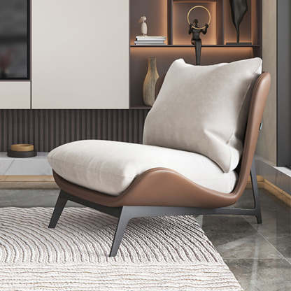 Scandinavian Leather Accent Chair With Footrest