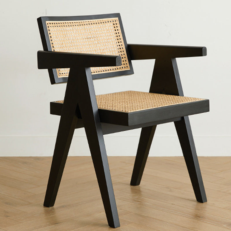 Japanese Rattan Wood V-Frame Dining Chair — Real Rattan / Cherry Color
