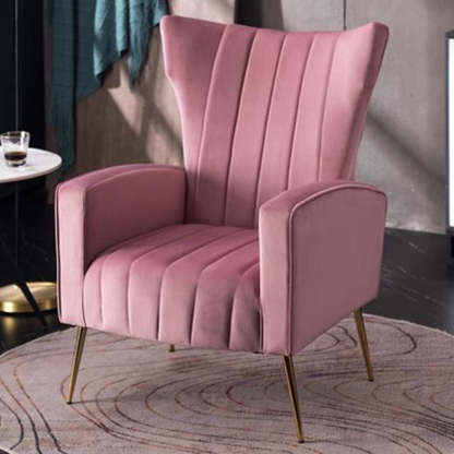 Modern Trapezoidal Velvet Wood Accent Chair — Lake Blue