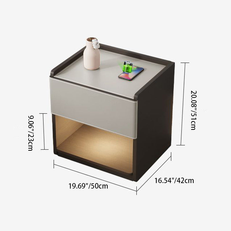 European Wood Leather 1-Drawer End Table