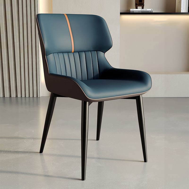 Scandinavian Leather Steel Vein Dining Chair — A / Dark Blue
